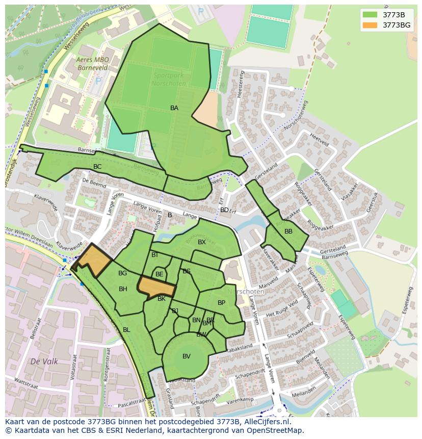 Afbeelding van het postcodegebied 3773 BG op de kaart.
