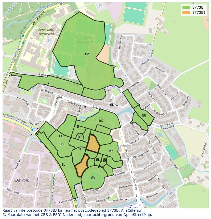 Afbeelding van het postcodegebied 3773 BJ op de kaart.