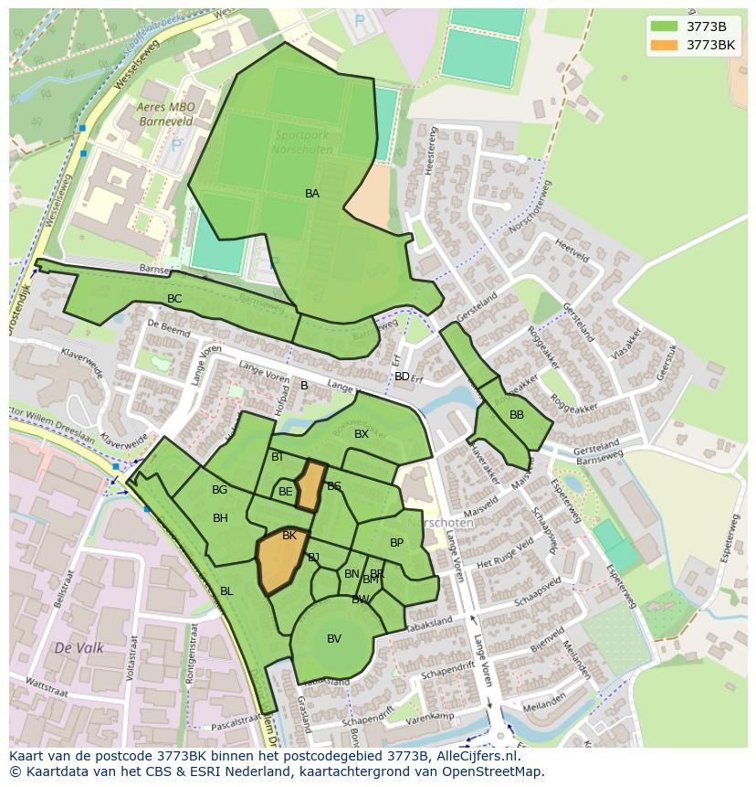 Afbeelding van het postcodegebied 3773 BK op de kaart.