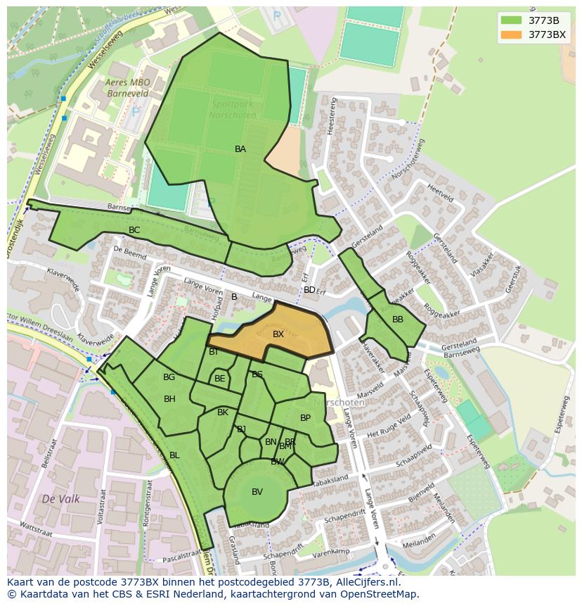 Afbeelding van het postcodegebied 3773 BX op de kaart.