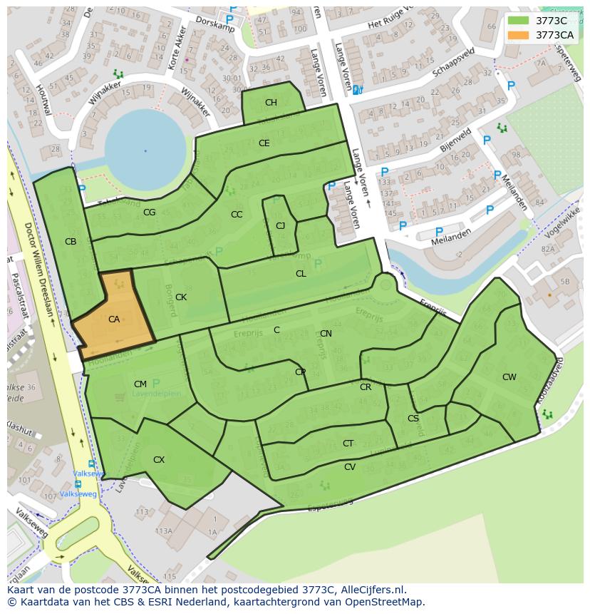 Afbeelding van het postcodegebied 3773 CA op de kaart.