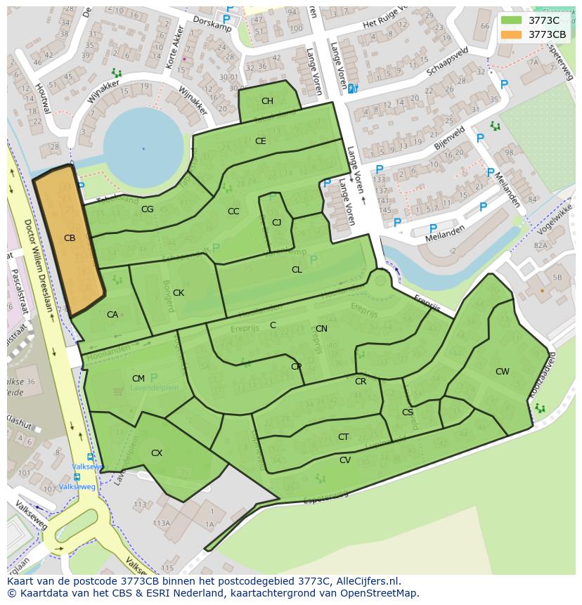 Afbeelding van het postcodegebied 3773 CB op de kaart.