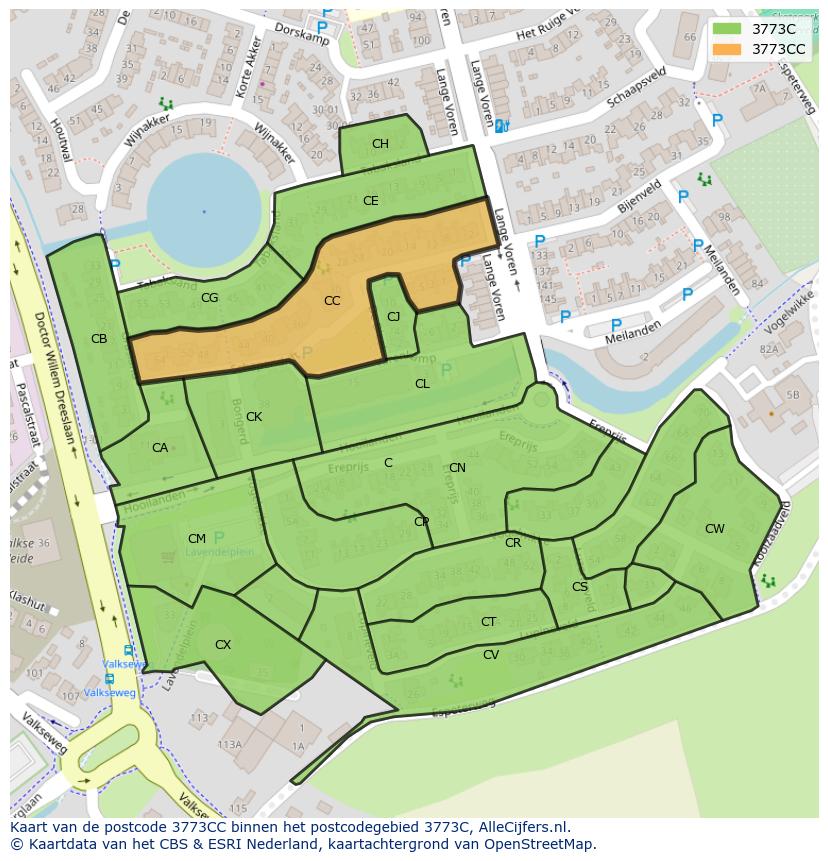 Afbeelding van het postcodegebied 3773 CC op de kaart.