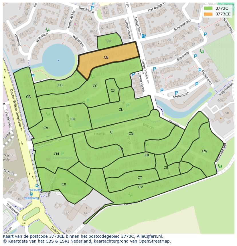 Afbeelding van het postcodegebied 3773 CE op de kaart.
