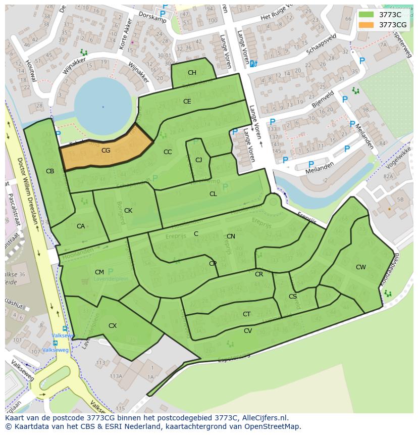 Afbeelding van het postcodegebied 3773 CG op de kaart.