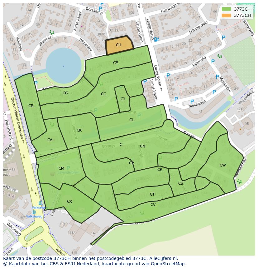 Afbeelding van het postcodegebied 3773 CH op de kaart.