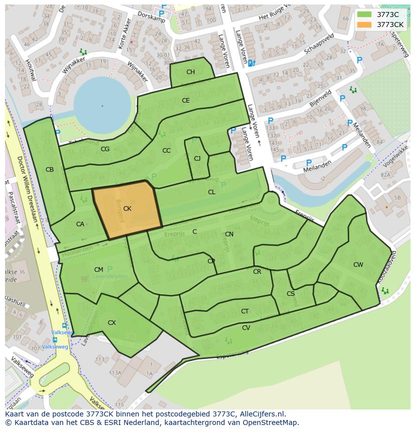Afbeelding van het postcodegebied 3773 CK op de kaart.
