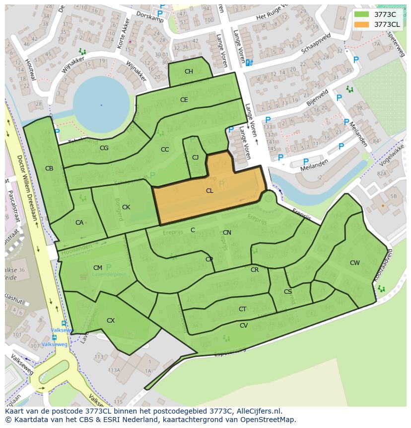 Afbeelding van het postcodegebied 3773 CL op de kaart.