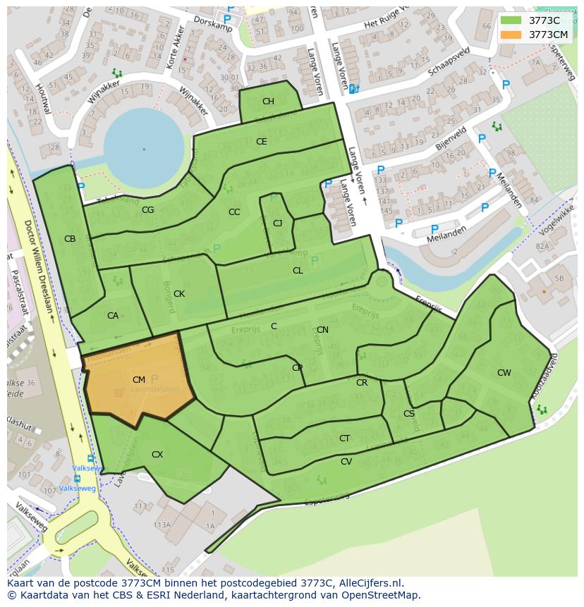 Afbeelding van het postcodegebied 3773 CM op de kaart.
