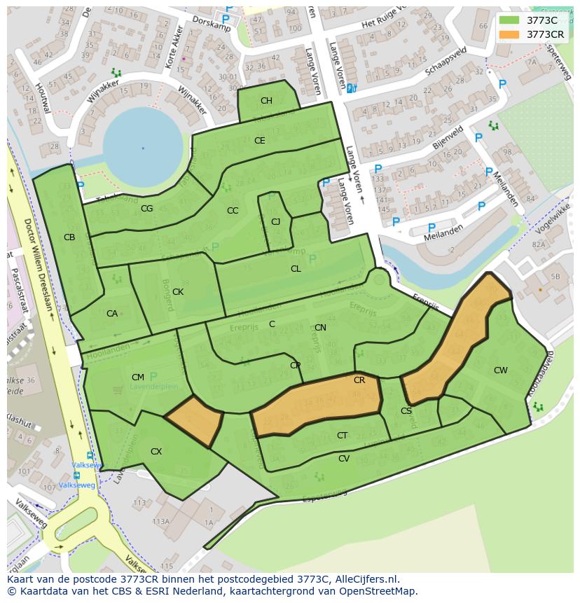 Afbeelding van het postcodegebied 3773 CR op de kaart.
