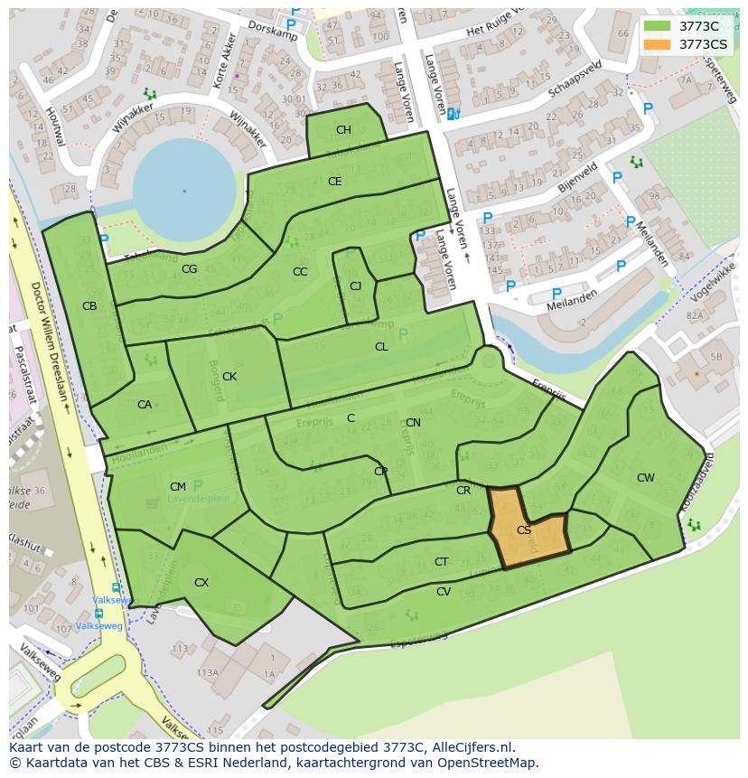 Afbeelding van het postcodegebied 3773 CS op de kaart.