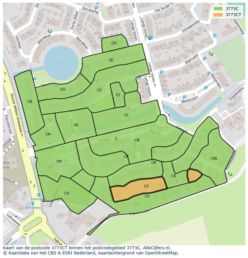 Afbeelding van het postcodegebied 3773 CT op de kaart.
