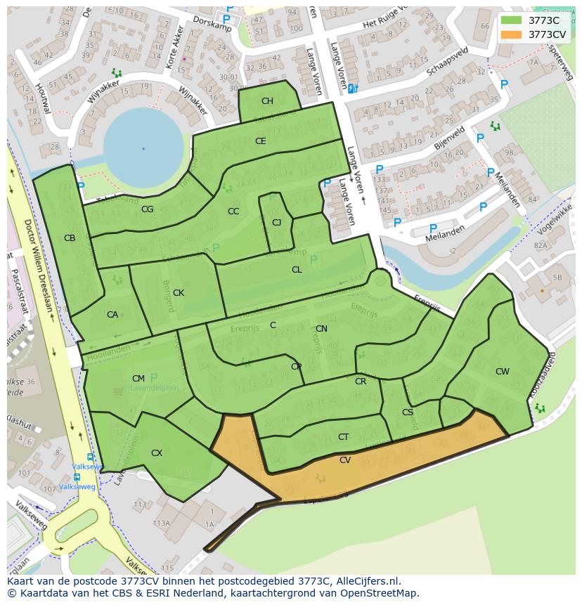 Afbeelding van het postcodegebied 3773 CV op de kaart.