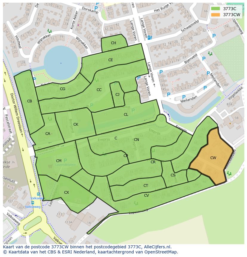 Afbeelding van het postcodegebied 3773 CW op de kaart.