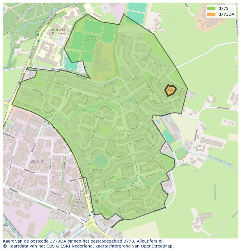 Afbeelding van het postcodegebied 3773 DA op de kaart.