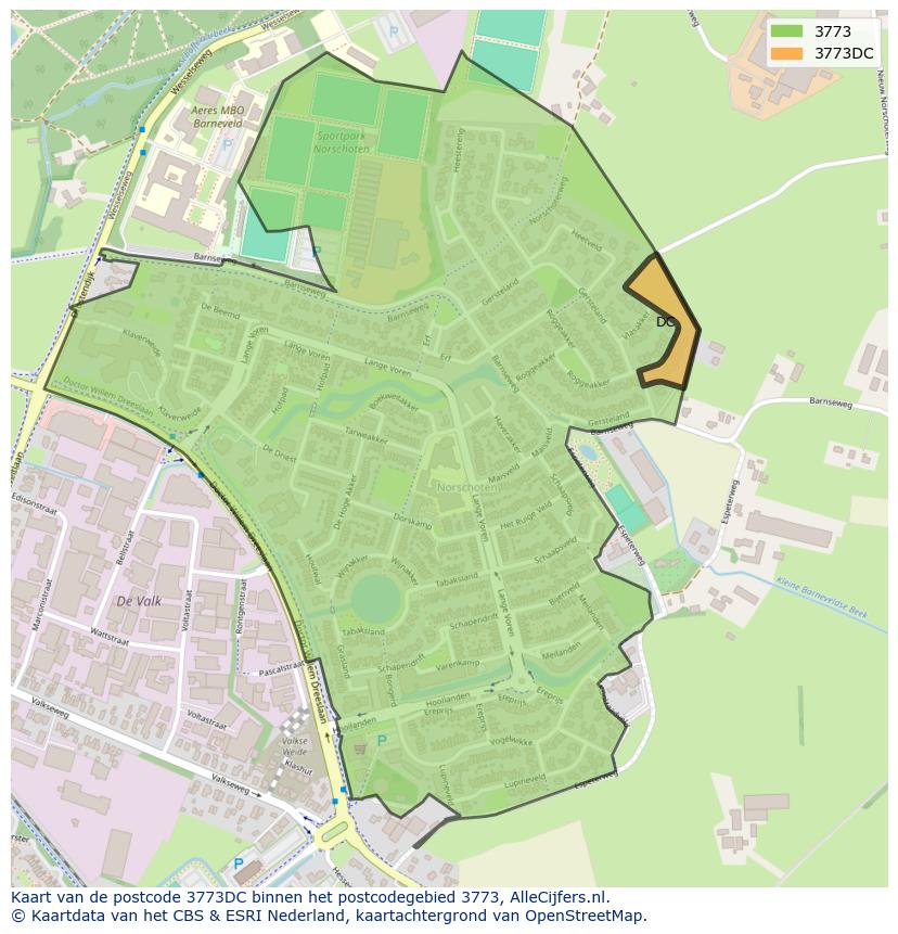 Afbeelding van het postcodegebied 3773 DC op de kaart.