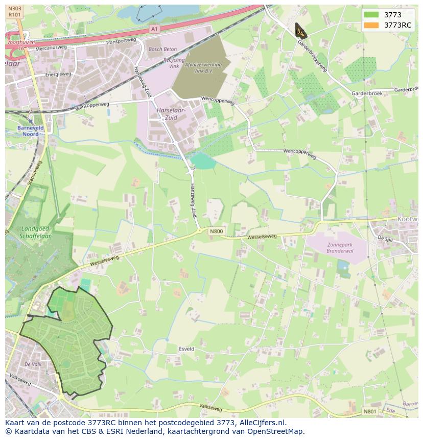 Afbeelding van het postcodegebied 3773 RC op de kaart.