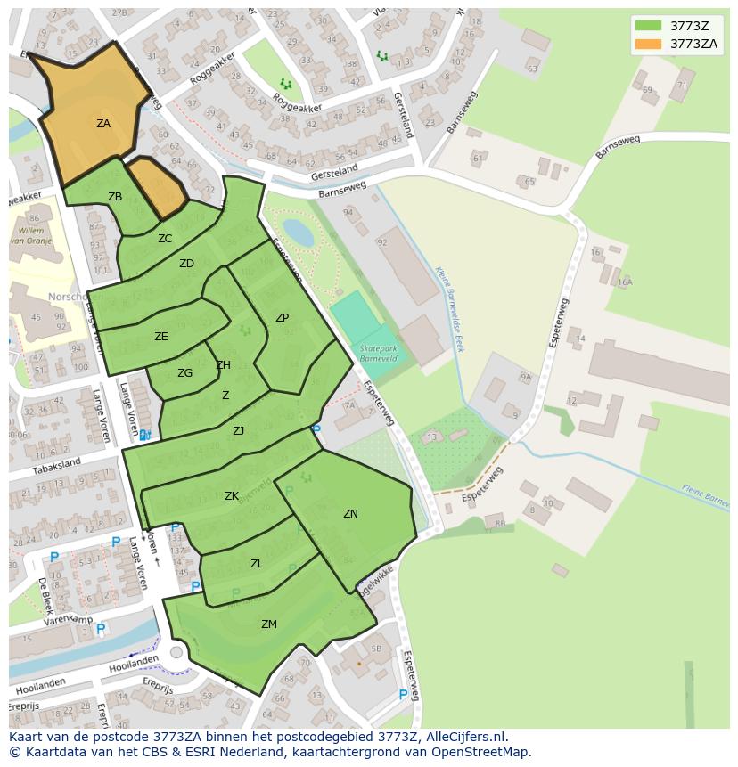 Afbeelding van het postcodegebied 3773 ZA op de kaart.