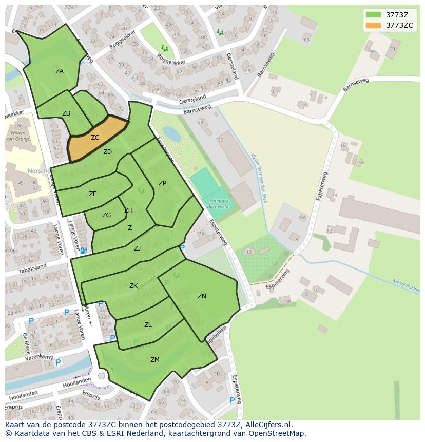 Afbeelding van het postcodegebied 3773 ZC op de kaart.