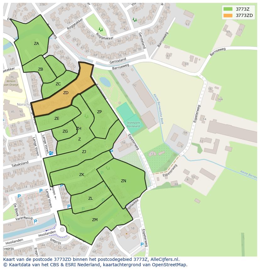 Afbeelding van het postcodegebied 3773 ZD op de kaart.