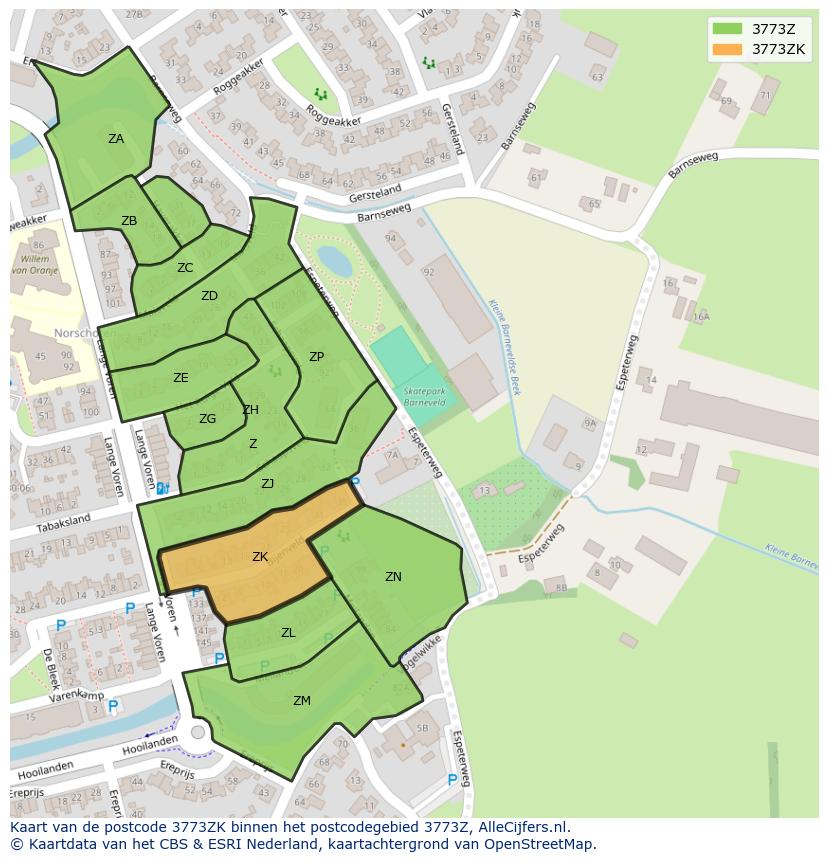 Afbeelding van het postcodegebied 3773 ZK op de kaart.