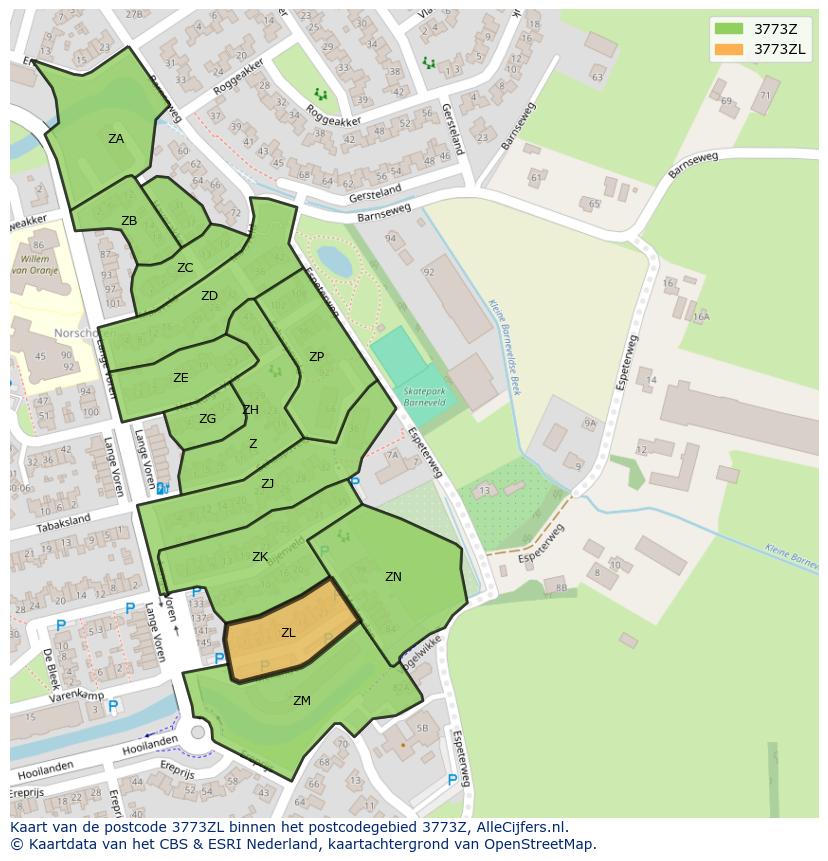 Afbeelding van het postcodegebied 3773 ZL op de kaart.