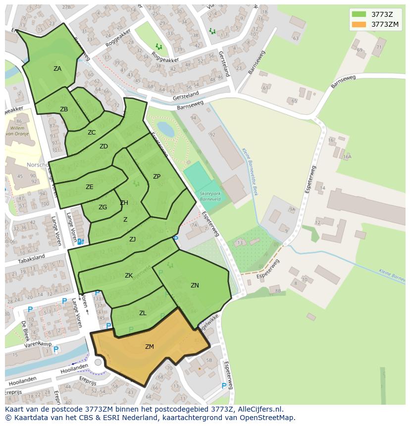 Afbeelding van het postcodegebied 3773 ZM op de kaart.