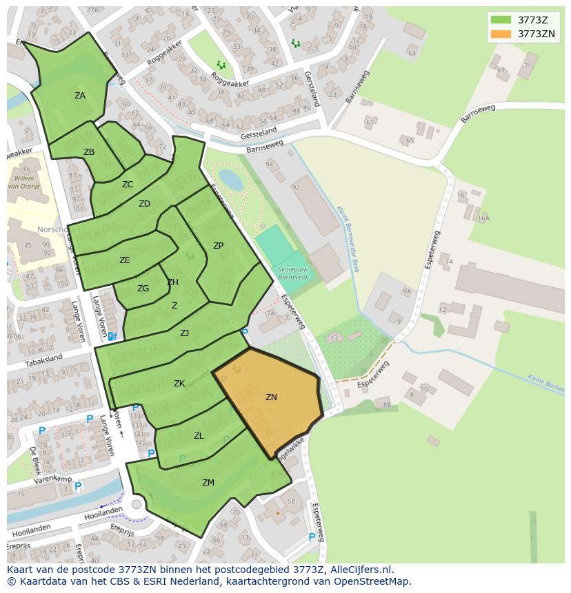 Afbeelding van het postcodegebied 3773 ZN op de kaart.