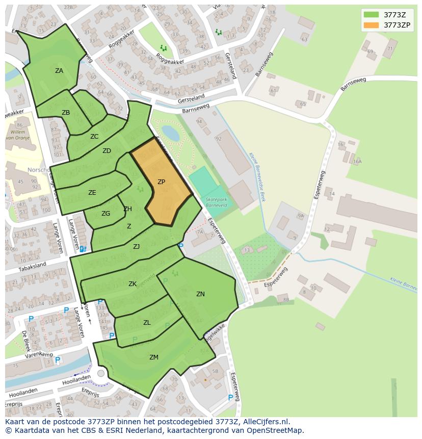 Afbeelding van het postcodegebied 3773 ZP op de kaart.