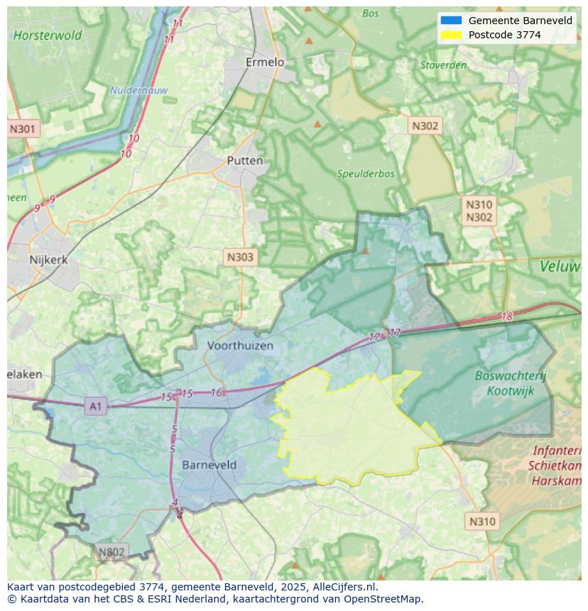 Afbeelding van het postcodegebied 3774 op de kaart.