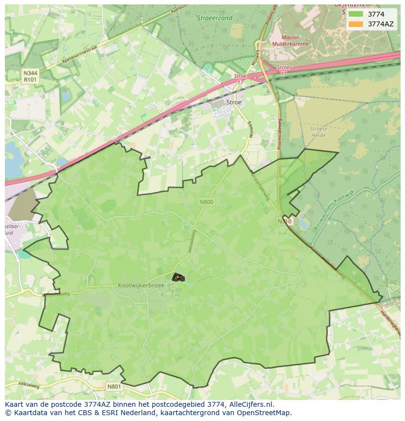 Afbeelding van het postcodegebied 3774 AZ op de kaart.