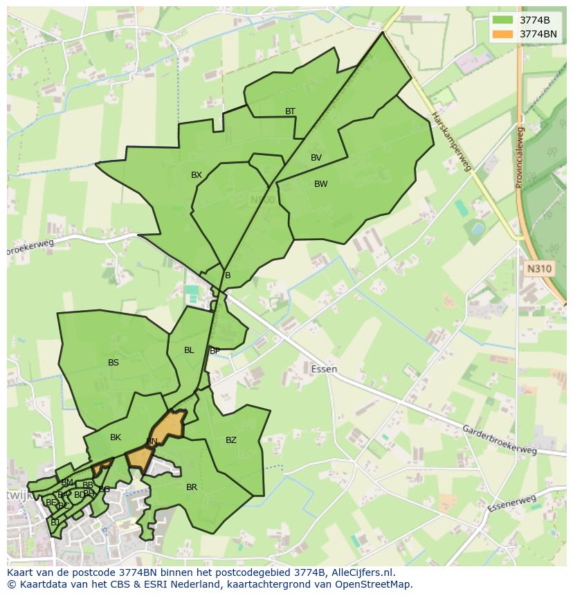Afbeelding van het postcodegebied 3774 BN op de kaart.
