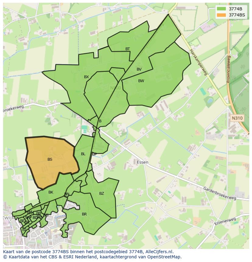 Afbeelding van het postcodegebied 3774 BS op de kaart.