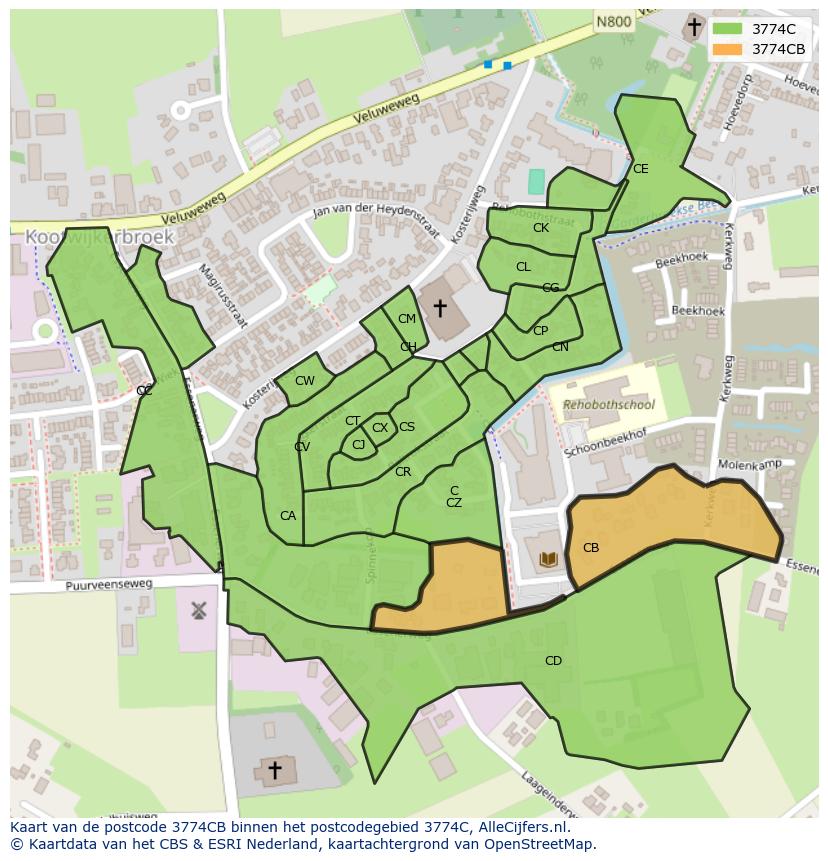Afbeelding van het postcodegebied 3774 CB op de kaart.