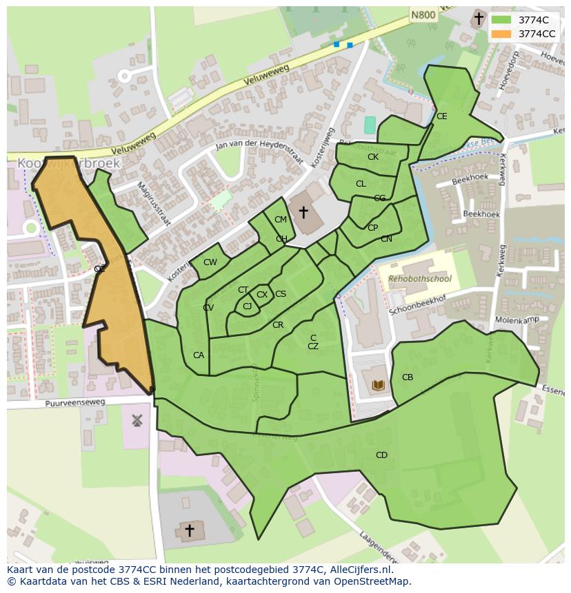 Afbeelding van het postcodegebied 3774 CC op de kaart.