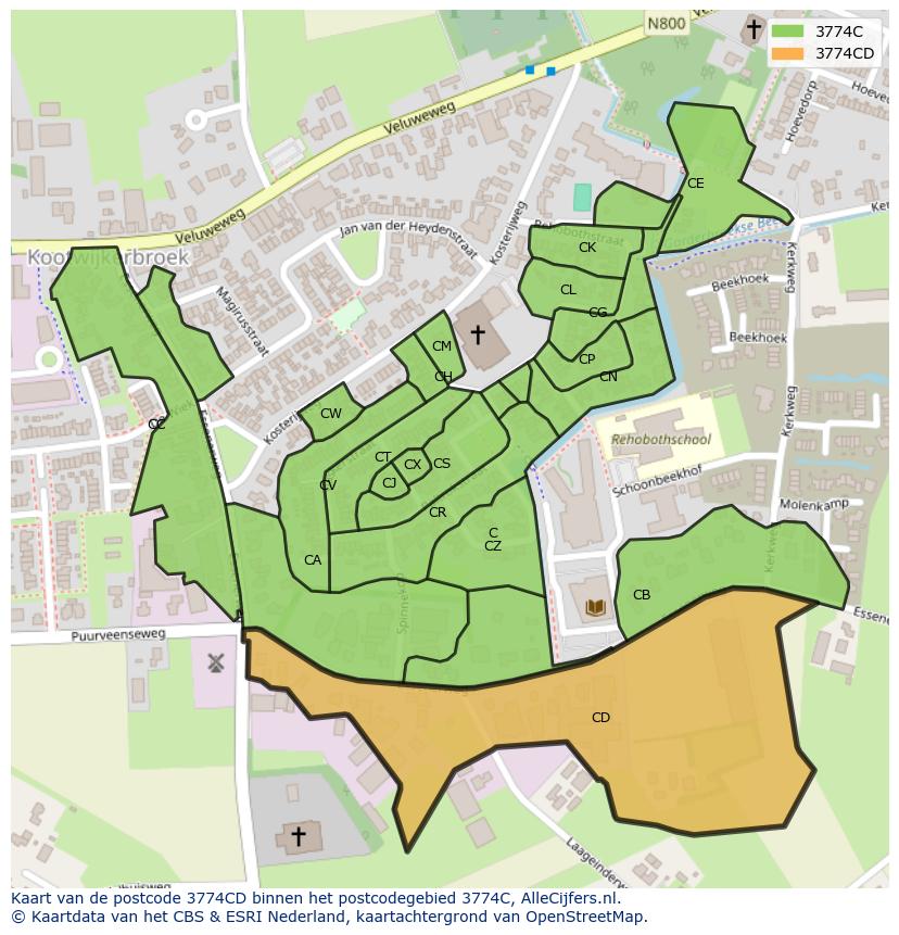 Afbeelding van het postcodegebied 3774 CD op de kaart.
