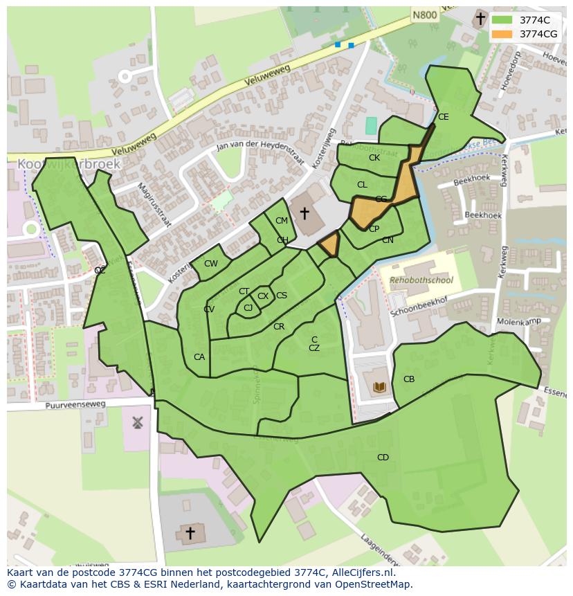 Afbeelding van het postcodegebied 3774 CG op de kaart.