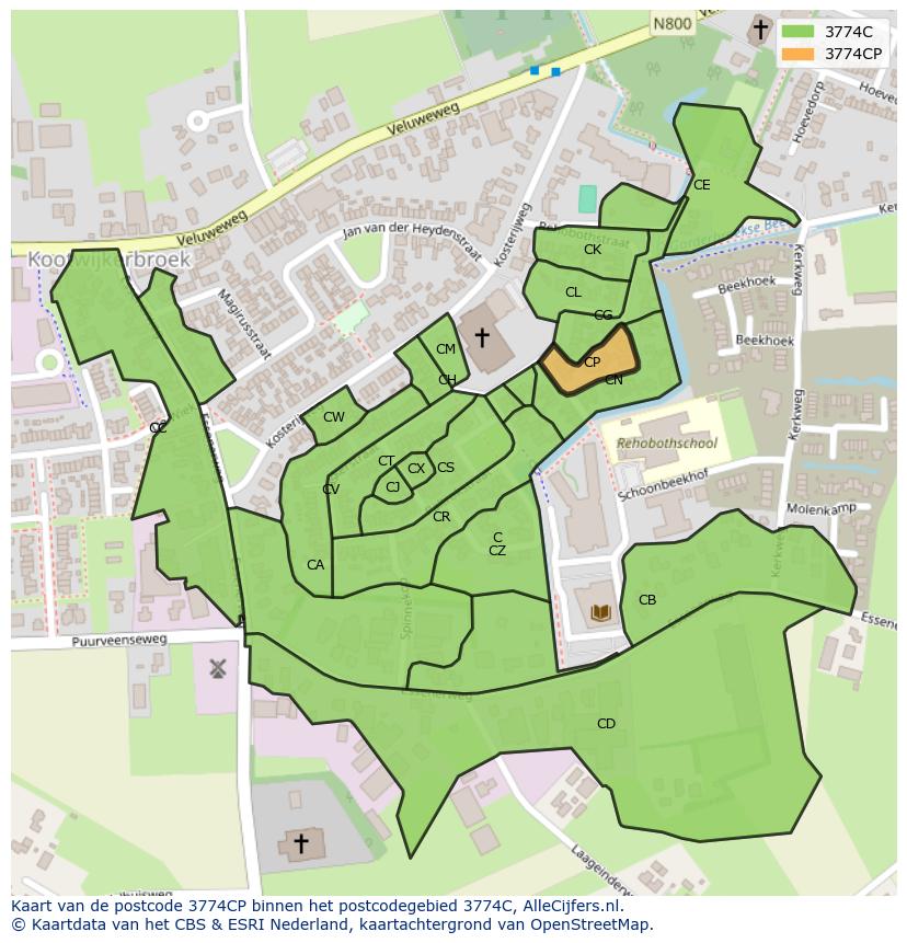 Afbeelding van het postcodegebied 3774 CP op de kaart.