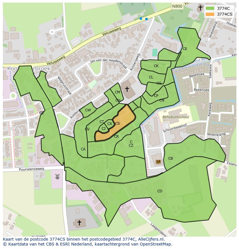 Afbeelding van het postcodegebied 3774 CS op de kaart.