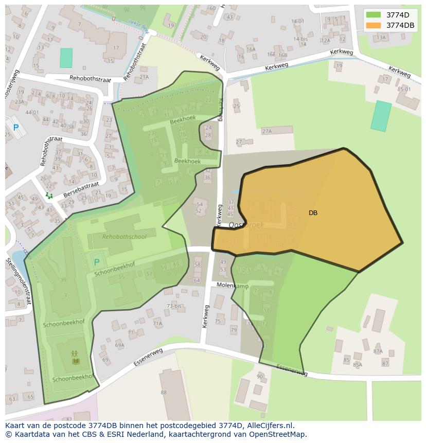 Afbeelding van het postcodegebied 3774 DB op de kaart.