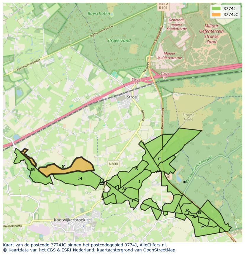 Afbeelding van het postcodegebied 3774 JC op de kaart.