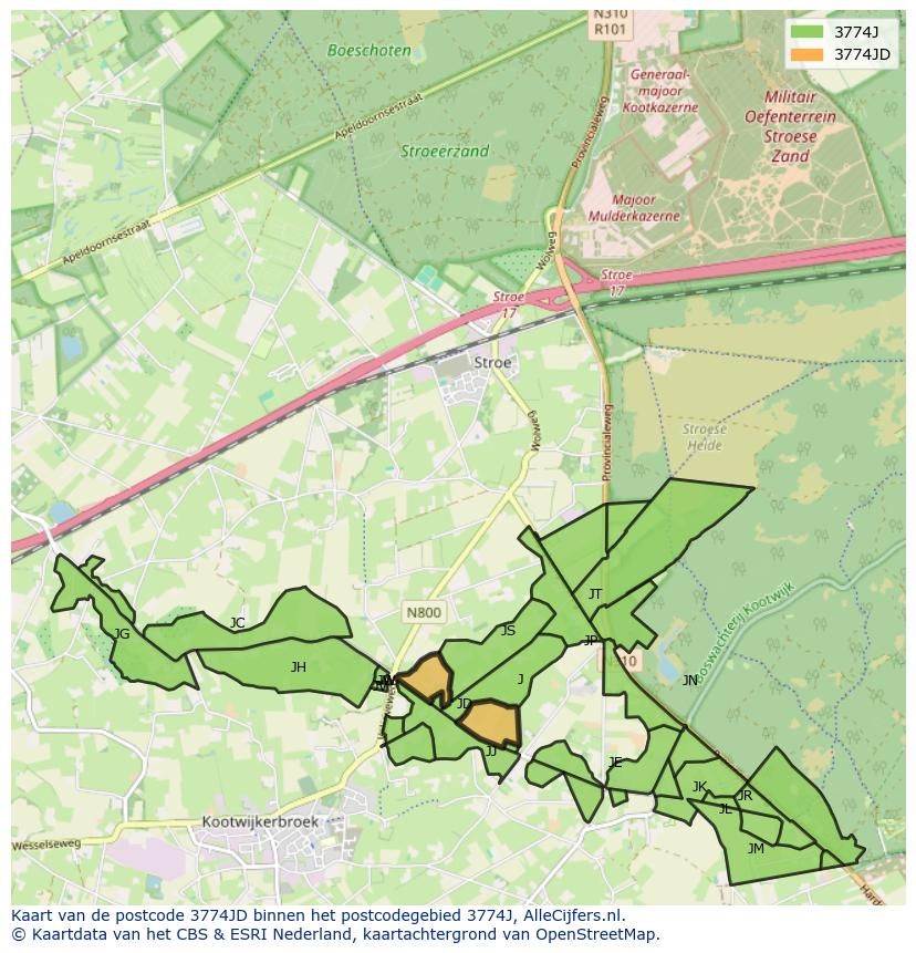 Afbeelding van het postcodegebied 3774 JD op de kaart.