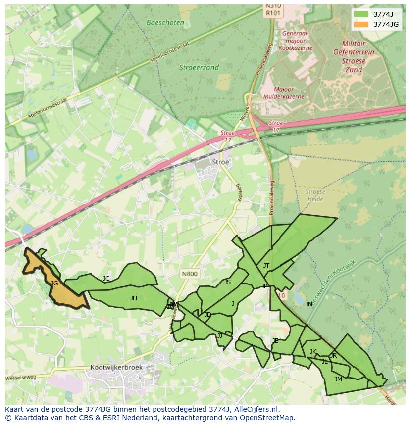 Afbeelding van het postcodegebied 3774 JG op de kaart.