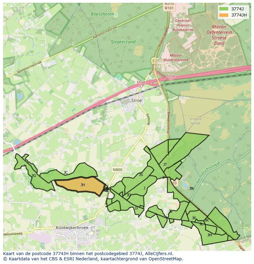 Afbeelding van het postcodegebied 3774 JH op de kaart.