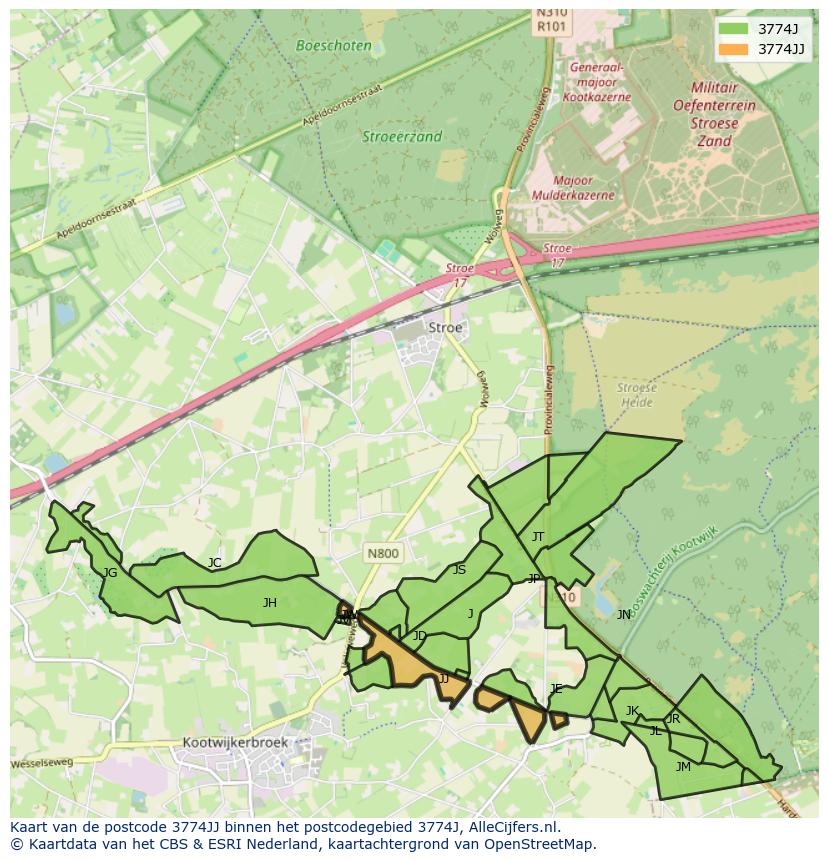 Afbeelding van het postcodegebied 3774 JJ op de kaart.