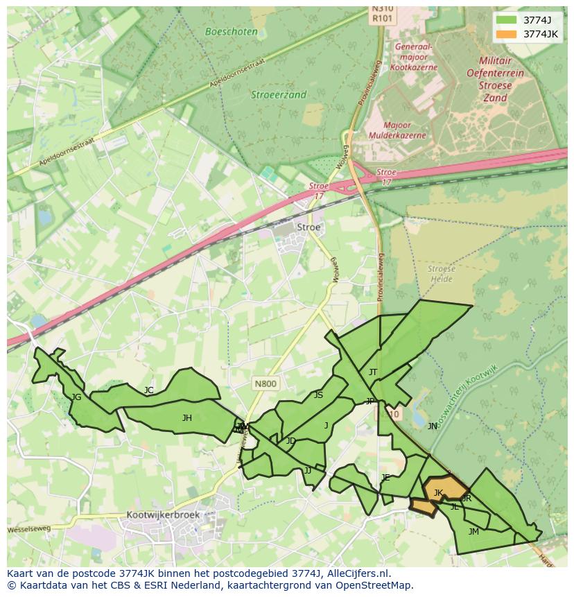 Afbeelding van het postcodegebied 3774 JK op de kaart.