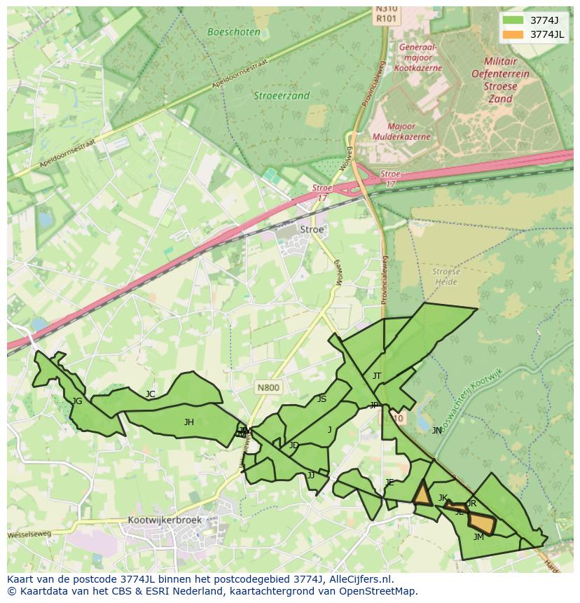 Afbeelding van het postcodegebied 3774 JL op de kaart.