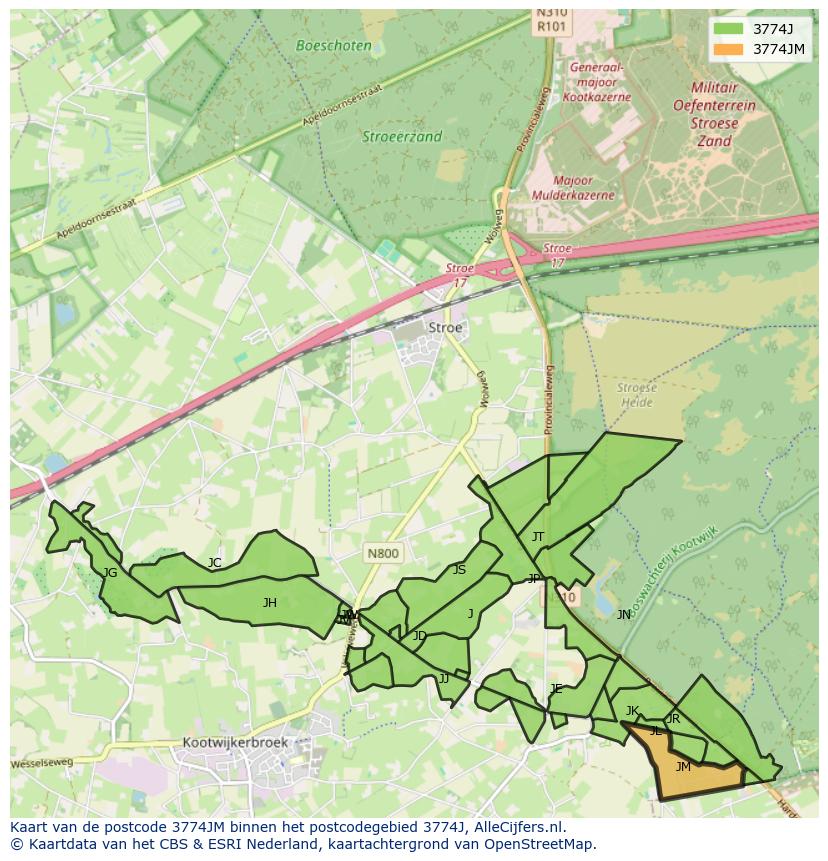 Afbeelding van het postcodegebied 3774 JM op de kaart.