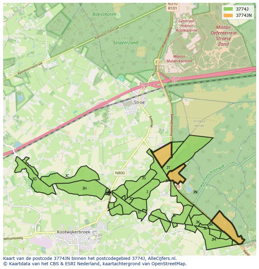 Afbeelding van het postcodegebied 3774 JN op de kaart.