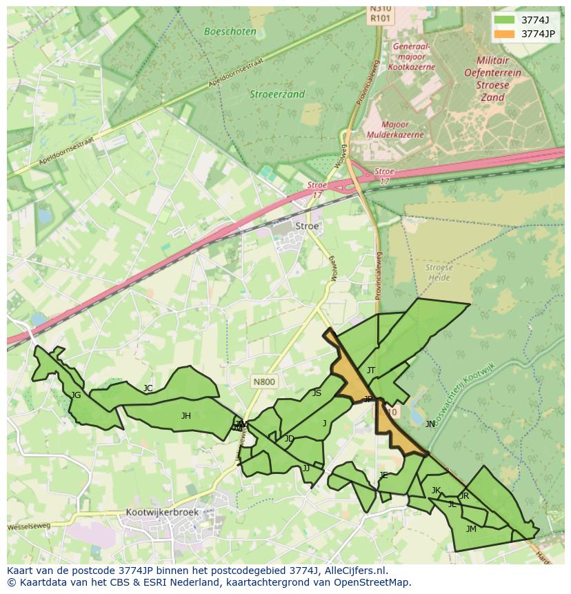 Afbeelding van het postcodegebied 3774 JP op de kaart.
